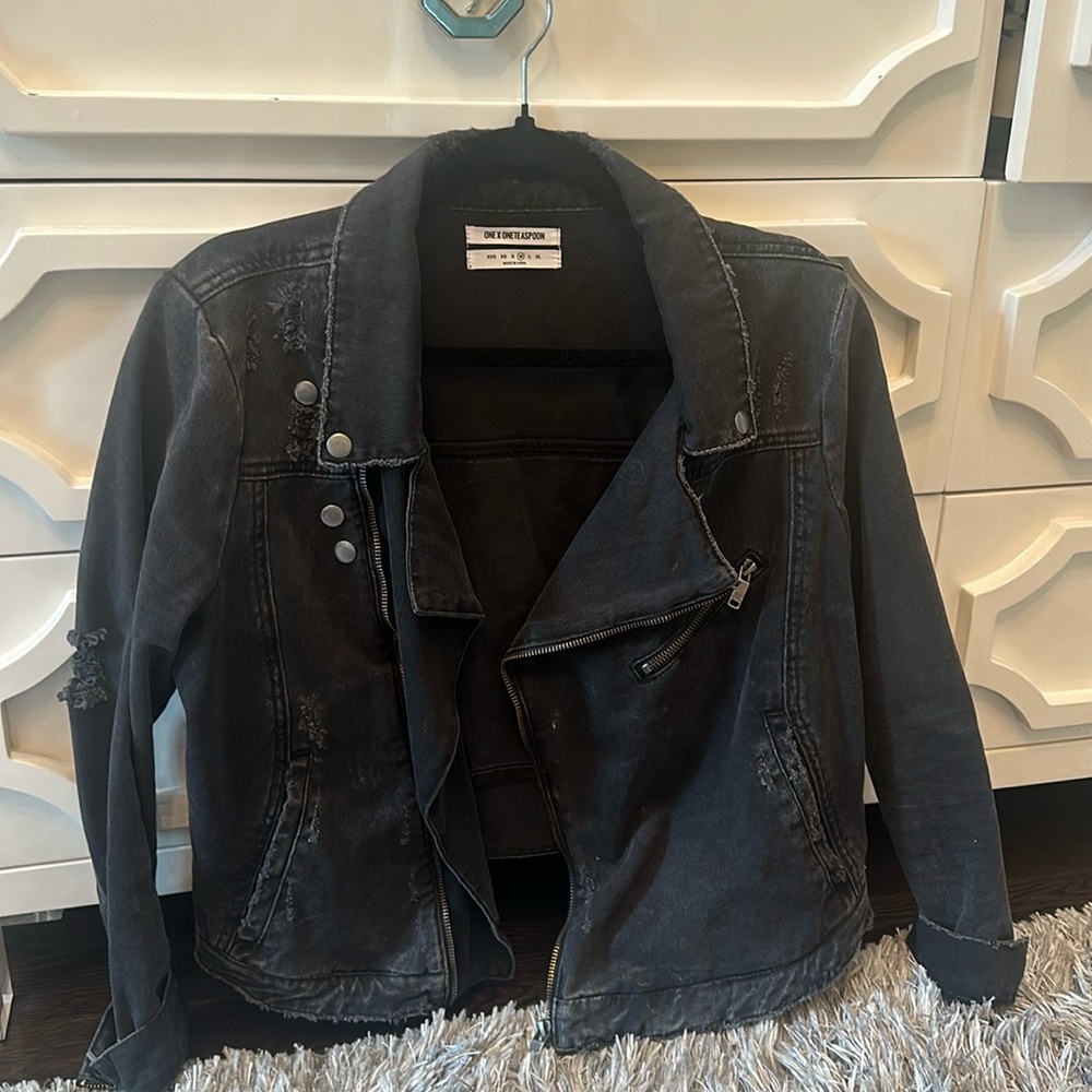 One Teaspoon moto style distressed denim jacket